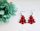 Plaid Christmas tree wood earrings